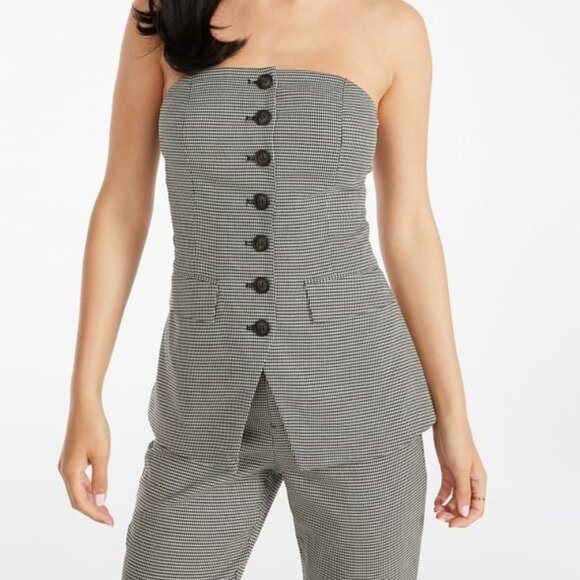 Just Fab Plaid Strapless Top Medium Brown Check - Picture 2 of 3